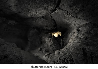 Dark Cave With Man