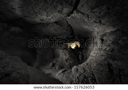dark cave with man