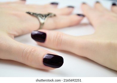 Dark Cherry Manicured Nails Isolated On White Background