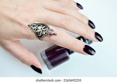 Dark Cherry Manicured Nails Isolated On White Background