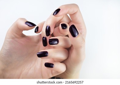 Dark Cherry Manicured Nails Isolated On White Background