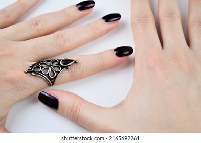 Dark Cherry Manicured Nails Isolated On White Background