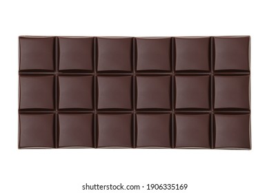 Dark Chocolate Bar, Isolated On White, Top View.