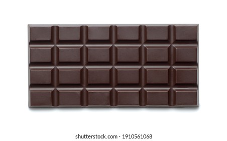 Dark Chocolate Bar Isolated On White Background, Top View