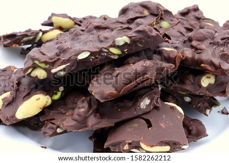 Dark Chocolate Bark with Healthy Ingredients of Nuts, Seeds and High Protein/Fibre Lupin Flakes 