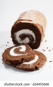 dark chocolate cake roll with cream filling - Shutterstock ID 624455606