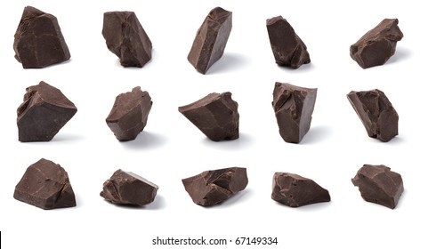 Dark Chocolate Chunks Collection Isolated On A White Background