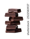 Dark chocolate chunks isolated on white background. Collection.