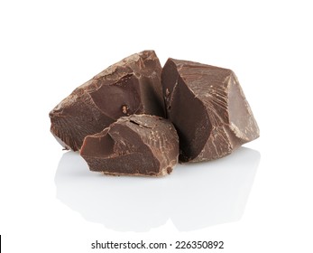 Dark Chocolate Chunks, Isolated On White Background