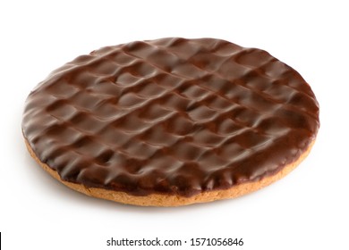 Dark Chocolate Coated Digestive Biscuit Isolated On White.