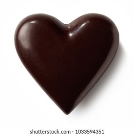 Dark Chocolate Heart Isolated On White Background. Top View