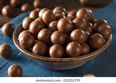 Dark Chocolate Malted Milk Balls In A Bowl