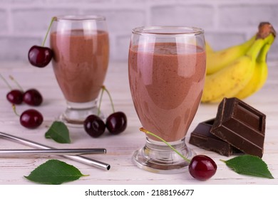 Dark Chocolate Smoothie With Sour Cherry And Banana.

