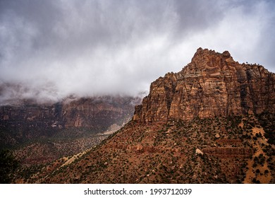 Dark Cloud Blows Behind Mount Spry In Zion National Park