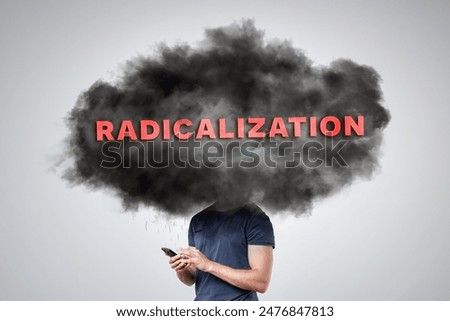 Dark Cloud Labeled 'Radicalization' Hovering Over a Person's Head