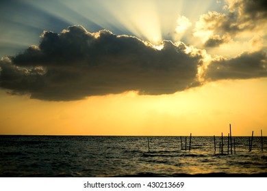 dark clouds background of sunsrt ,a thunder-storm in the sea.