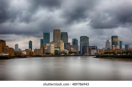 Dark Clouds Over The Financial District Canary Wharf, London, United Kingdom