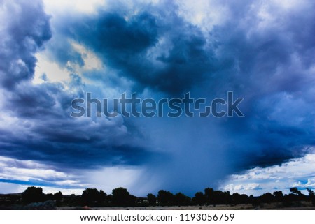 dark clouds and rain over trees