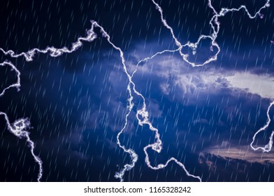 Dark clouds in sky, while rain and lightning bolt. With copy space and for text input and weather forecast(photo Manipulation)
