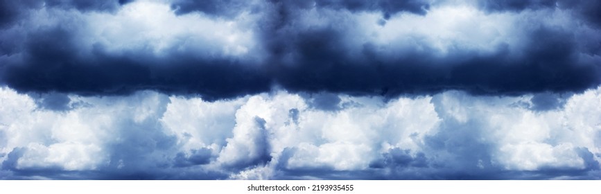 Dark cloudy sky before thunderstorm. Storm gloomy heaven cloudscape. Nature dramatic skyscape panoramic background