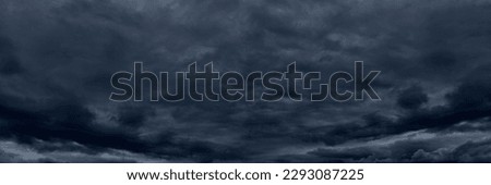 Dark cloudy sky before thunderstorm. Storm gloomy heaven cloudscape. Nature dramatic skyscape panoramic background