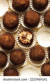 Dark Cocoa Tiramisu No Bake Truffles In White Paper Cups Top View Filled With Chocolate Cream Nutella 