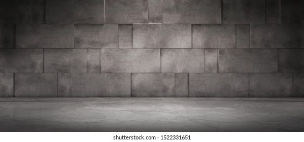 Dark Concrete Wall Background with Spotlight Floor - Empty Room Scene for Car or Product Placement or Presentation