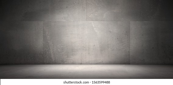 Dark Concrete Wall With Stone Floor Background Spotlight Scene For Product Placement