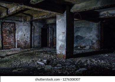 Dark And Creepy Dirty Abandoned Underground Basement.