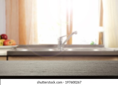 Dark Desk Of Top And Kitchen Window 