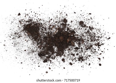 Dark Dirt Pile Isolated On White Background, Top View