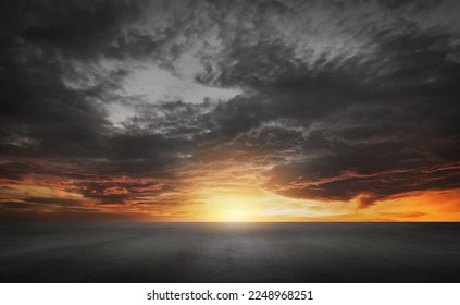 Dark Dramatic Sky Horizon Epic Sunset Clouds Landscape with Black Asphalt Floor - Shutterstock ID 2248968251