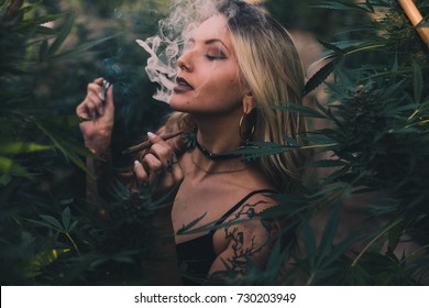 Dark and Edgy Beauty Smoking Weed 