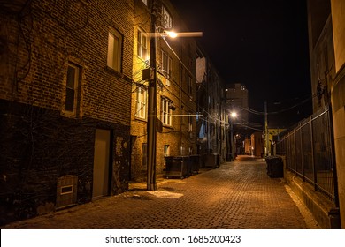 Dark And Eerie Urban City Alley At Night