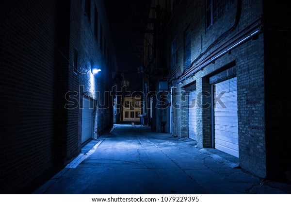 Dark Eerie Urban City Alley Night Stock Photo Edit Now