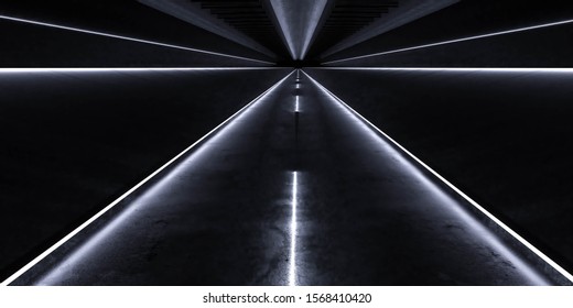 Dark And Eerie Urban Highway At Night Low Key Blue Light 3d Render Illustration