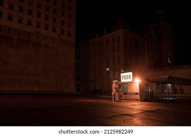 An Dark Empty Parking Lot In The City At Night