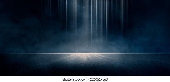 A dark empty street, dark blue background, an empty dark scene, neon light, spotlights The asphalt floor and studio room with smoke float up the interior texture. night view - Shutterstock ID 2260517363