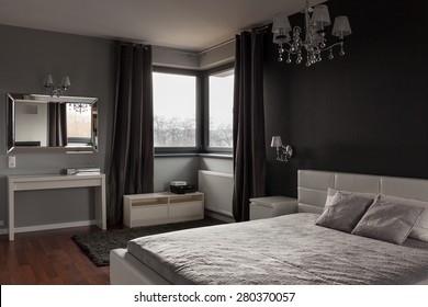 Dark Expensive Bedroom With Black And Grey Walls