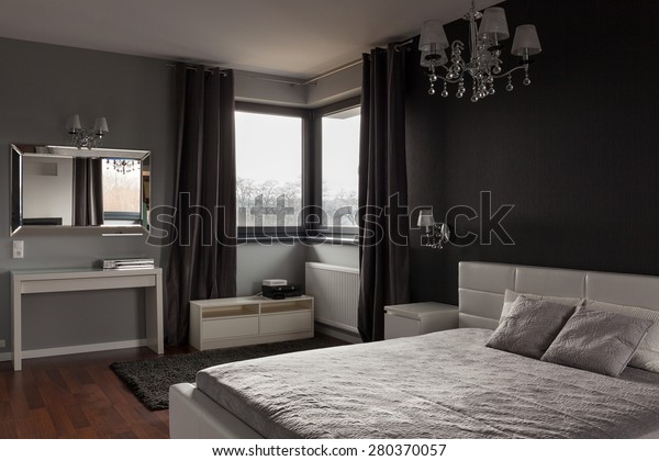 Dark Expensive Bedroom Black Grey Walls Stock Photo Edit