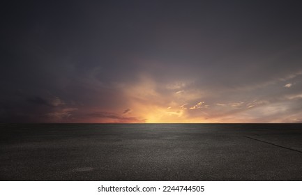Dark Floor Background with Beautiful Sunset Cloud Night Sky Horizon