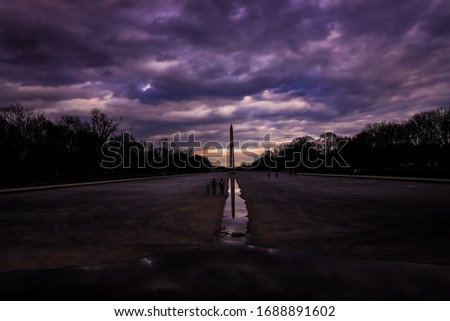 Dark and foreboding clouds over the Washington and Lincoln Monuments in the Nation's Capital.