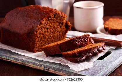 Dark Ginger Loaf Bread, Sliced On Table