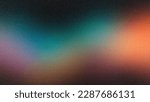 Dark grainy color gradient wave background, purple red yellow blue green colors banner poster cover abstract design, black copy space.