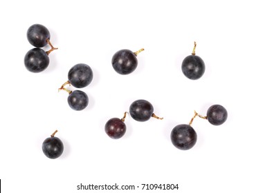 Dark Grapes, Isolated On White Background, Top View