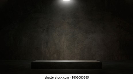 Dark and gray abstract cement wall and studio room white spotlight used as a studio background wall to display your products.