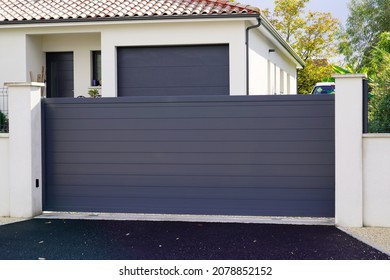 Dark Gray Aluminum Gate Portal Of Suburb House Door Entry