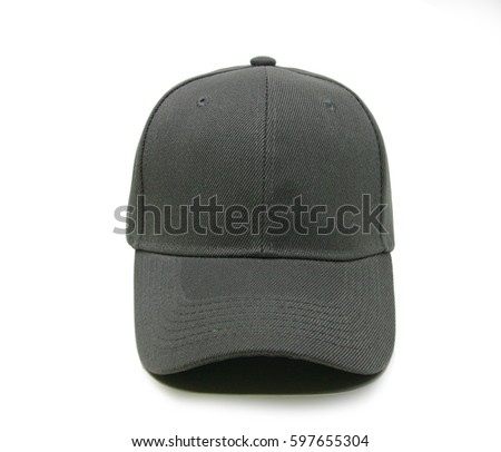 Dark gray blank baseball cap closeup of front view on white background