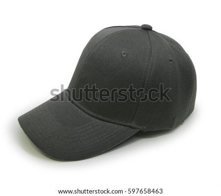 Dark gray blank baseball cap closeup of isolated view on white background