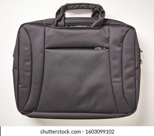 Dark Gray Laptop Bag On White Background. Top View.